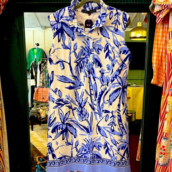 Barbara Erickson Blue and White Floral Sleeveless Dress New - Picture 1 of 4